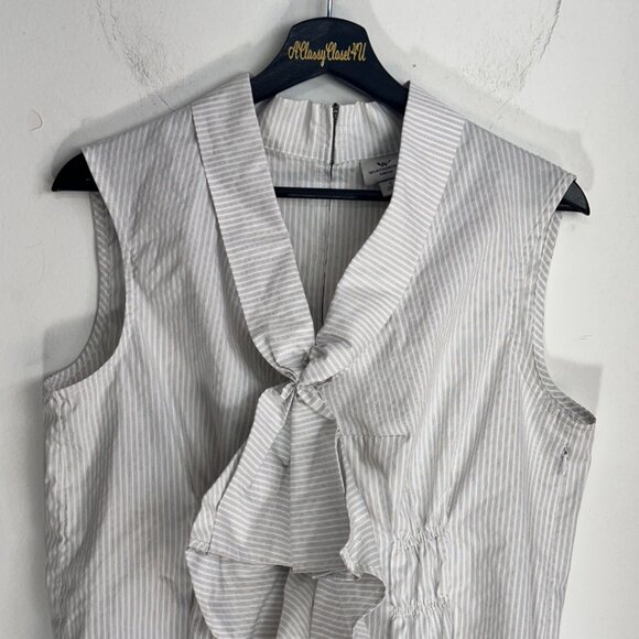 Worthington Striped Sleeveless Ruffle Front Cotton Blend  Blouse L - Picture 8 of 8